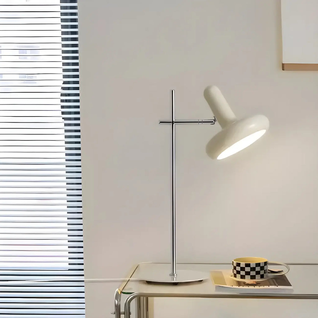 Lampe de table minimaliste géométrique en métal blanc cassé pour chambre à coucher