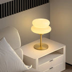 Lampe de table moderne en métal doré, verre et forme géométrique pour chambre à coucher