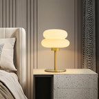 Lampe de table moderne en métal doré, verre et forme géométrique pour chambre à coucher