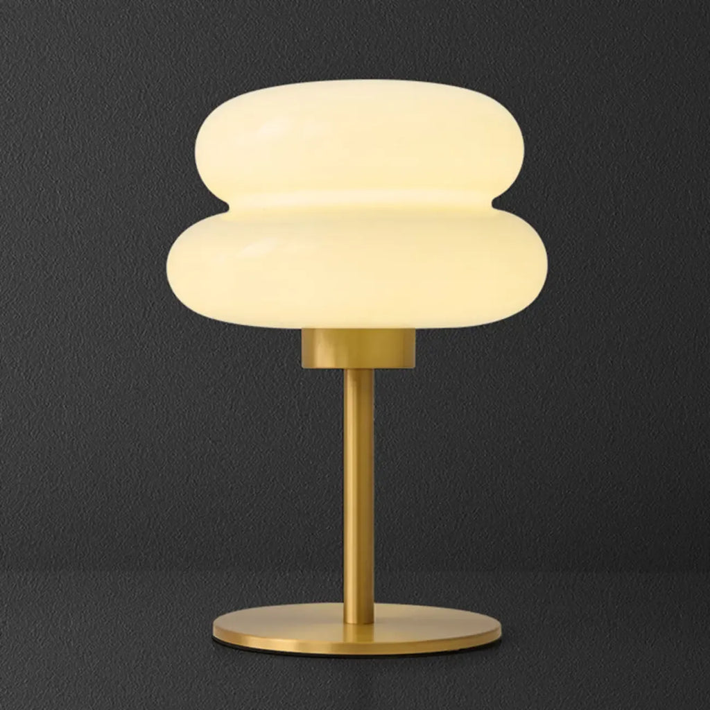 Lampe de table moderne en métal doré, verre et forme géométrique pour chambre à coucher