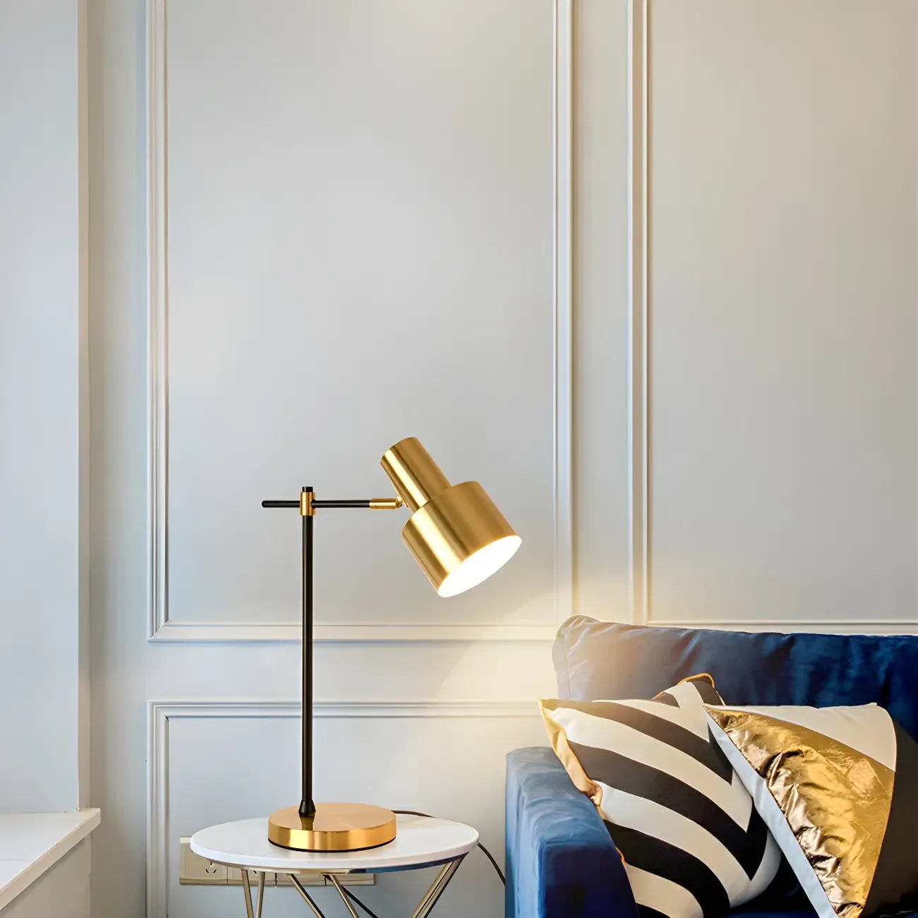 Lampe de table géométrique dorée à brancher, électrique, pour salon
