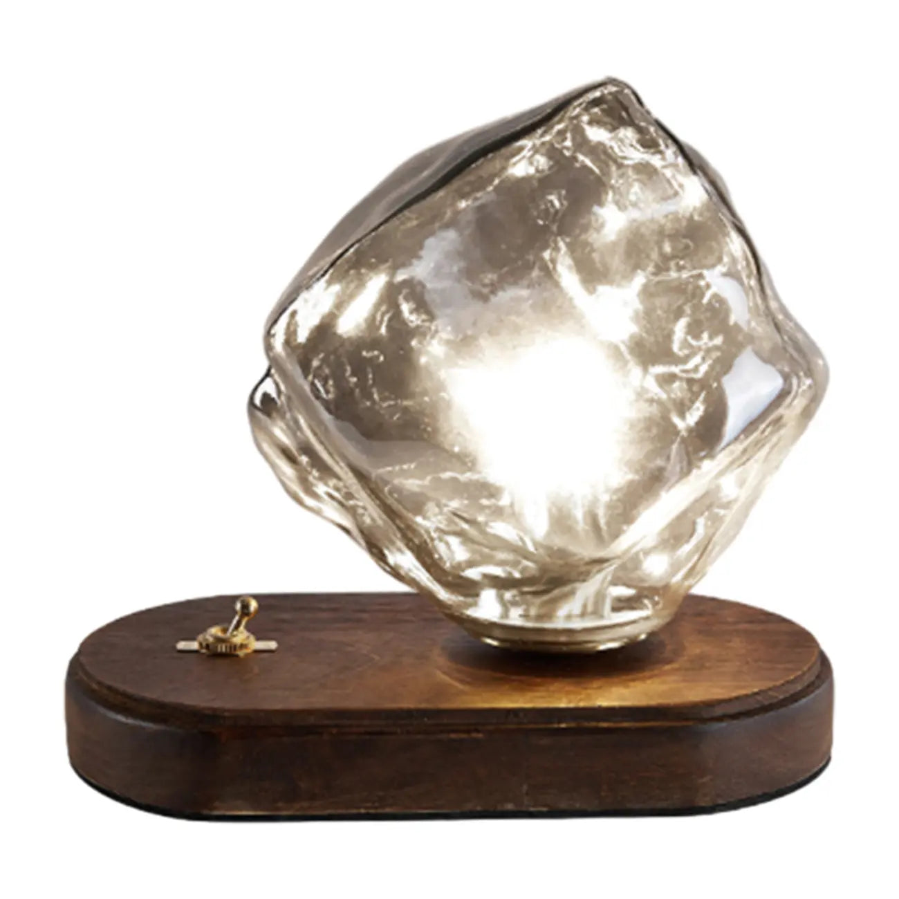 Lampe de table élégante en bois et verre avec pied en verre, à brancher, pour chambre à coucher