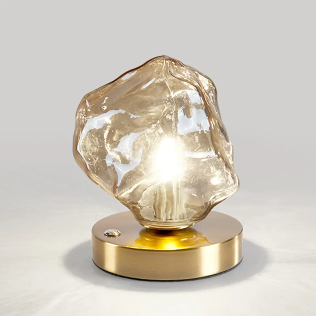 Lampe de table élégante en bois et verre avec pied en verre, à brancher, pour chambre à coucher