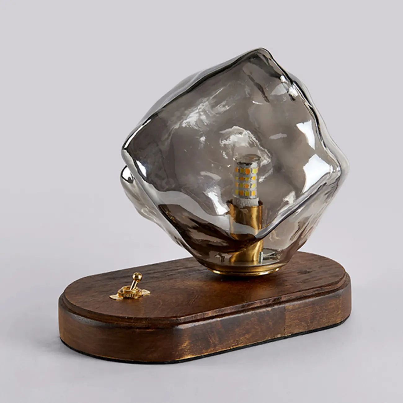 Lampe de table élégante en bois et verre avec pied en verre, à brancher, pour chambre à coucher