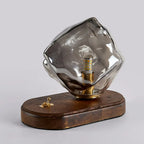 Lampe de table élégante en bois et verre avec pied en verre, à brancher, pour chambre à coucher
