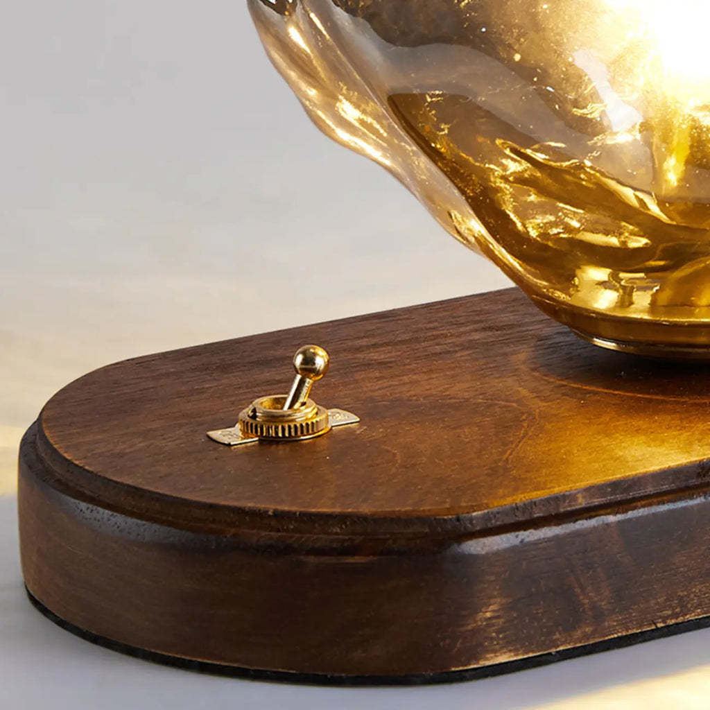 Lampe de table élégante en bois et verre avec pied en verre, à brancher, pour chambre à coucher