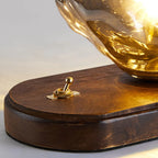 Lampe de table élégante en bois et verre avec pied en verre, à brancher, pour chambre à coucher