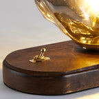Lampe de table élégante en bois et verre avec pied en verre, à brancher, pour chambre à coucher
