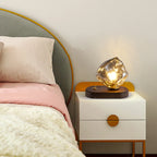 Lampe de table élégante en bois et verre avec pied en verre, à brancher, pour chambre à coucher