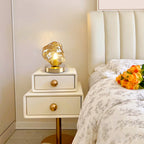 Lampe de table élégante en bois et verre avec pied en verre, à brancher, pour chambre à coucher