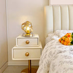 Lampe de table élégante en bois et verre avec pied en verre, à brancher, pour chambre à coucher