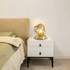 Lampe de table élégante en bois et verre avec pied en verre, à brancher, pour chambre à coucher