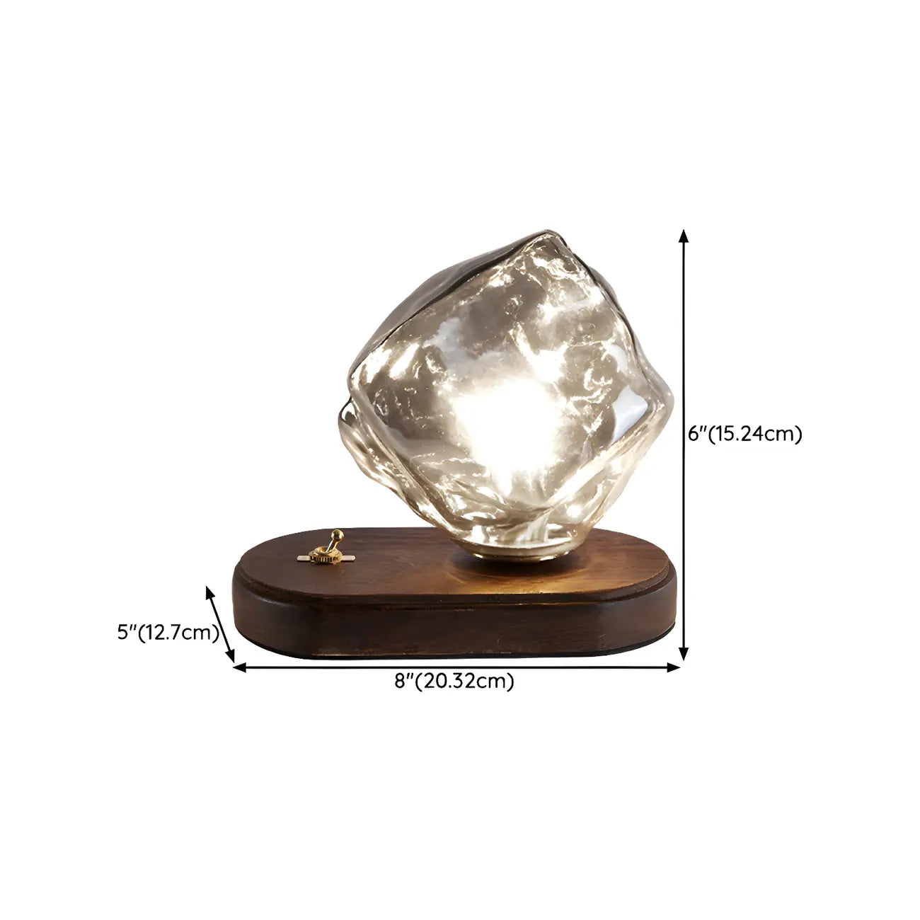Lampe de table élégante en bois et verre avec pied en verre, à brancher, pour chambre à coucher