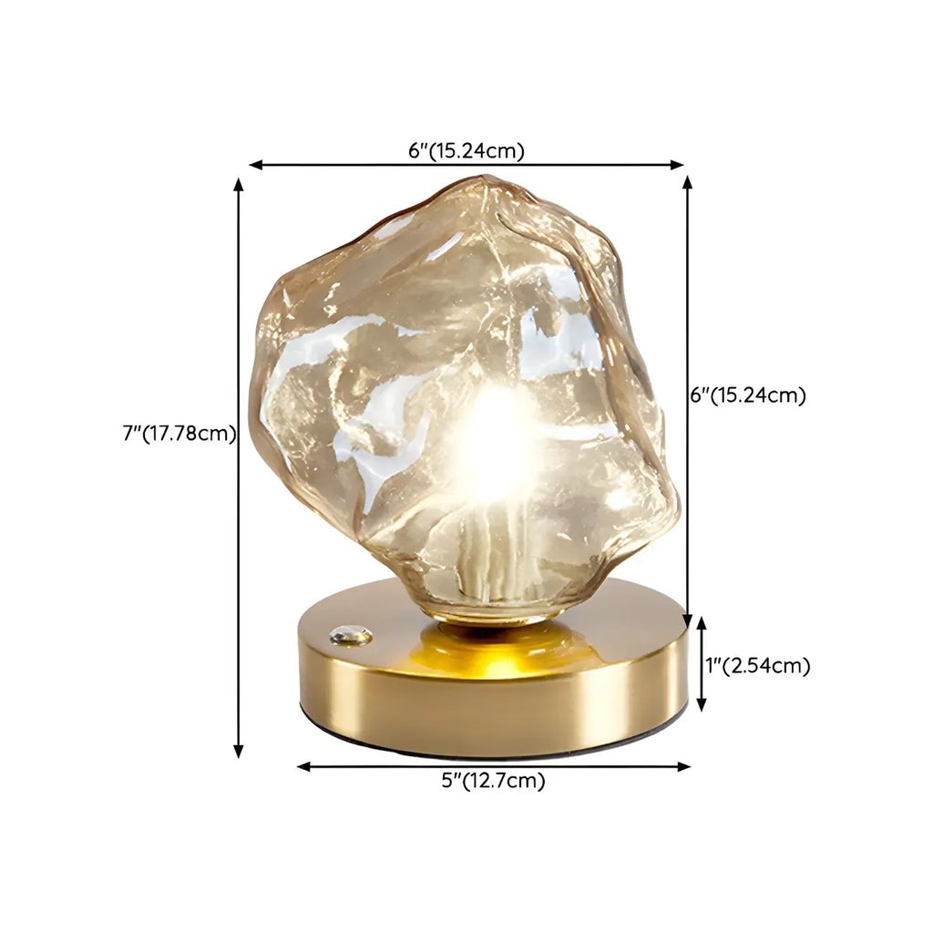 Lampe de table élégante en bois et verre avec pied en verre, à brancher, pour chambre à coucher