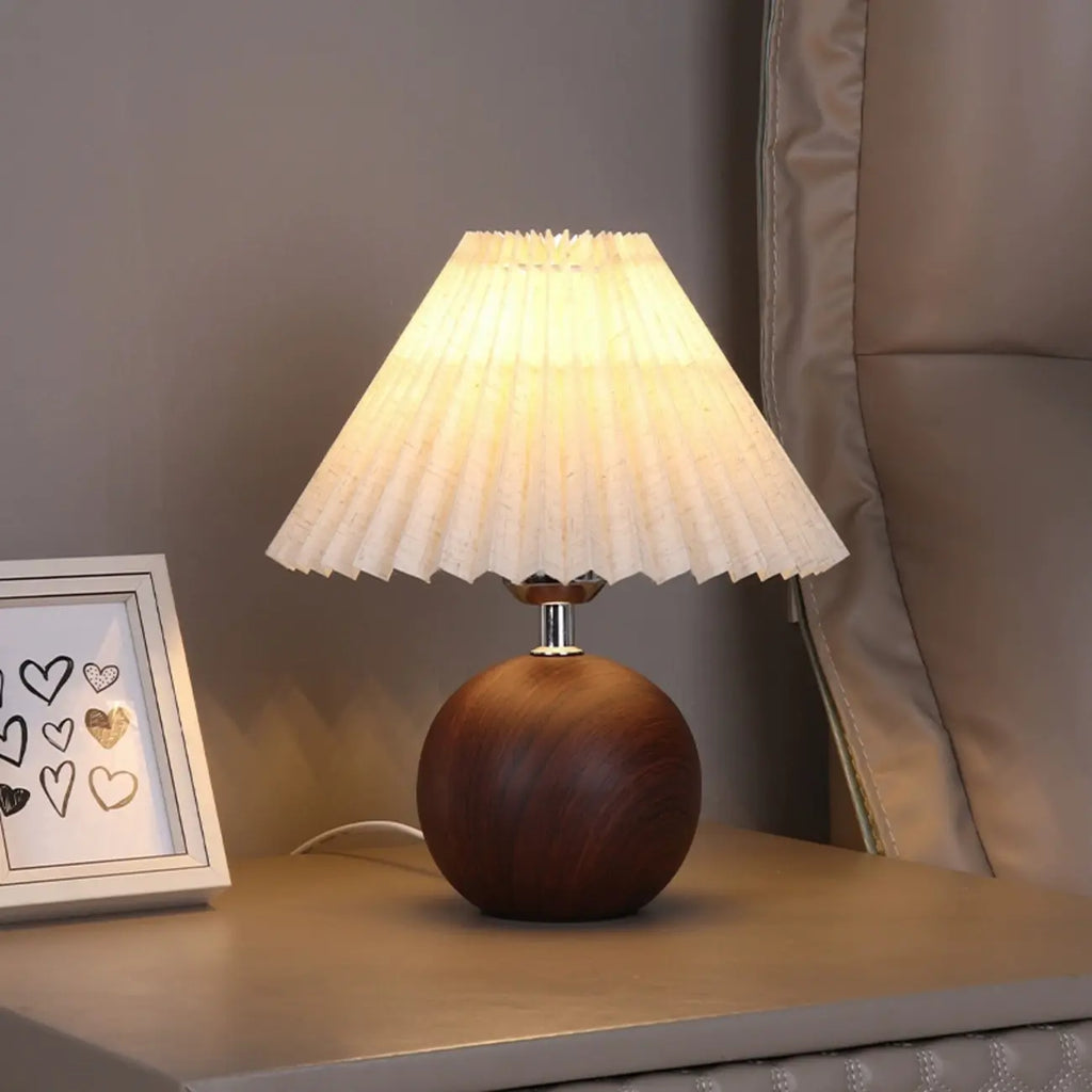 Lampe de table vintage en bois plissé pour chambre à coucher
