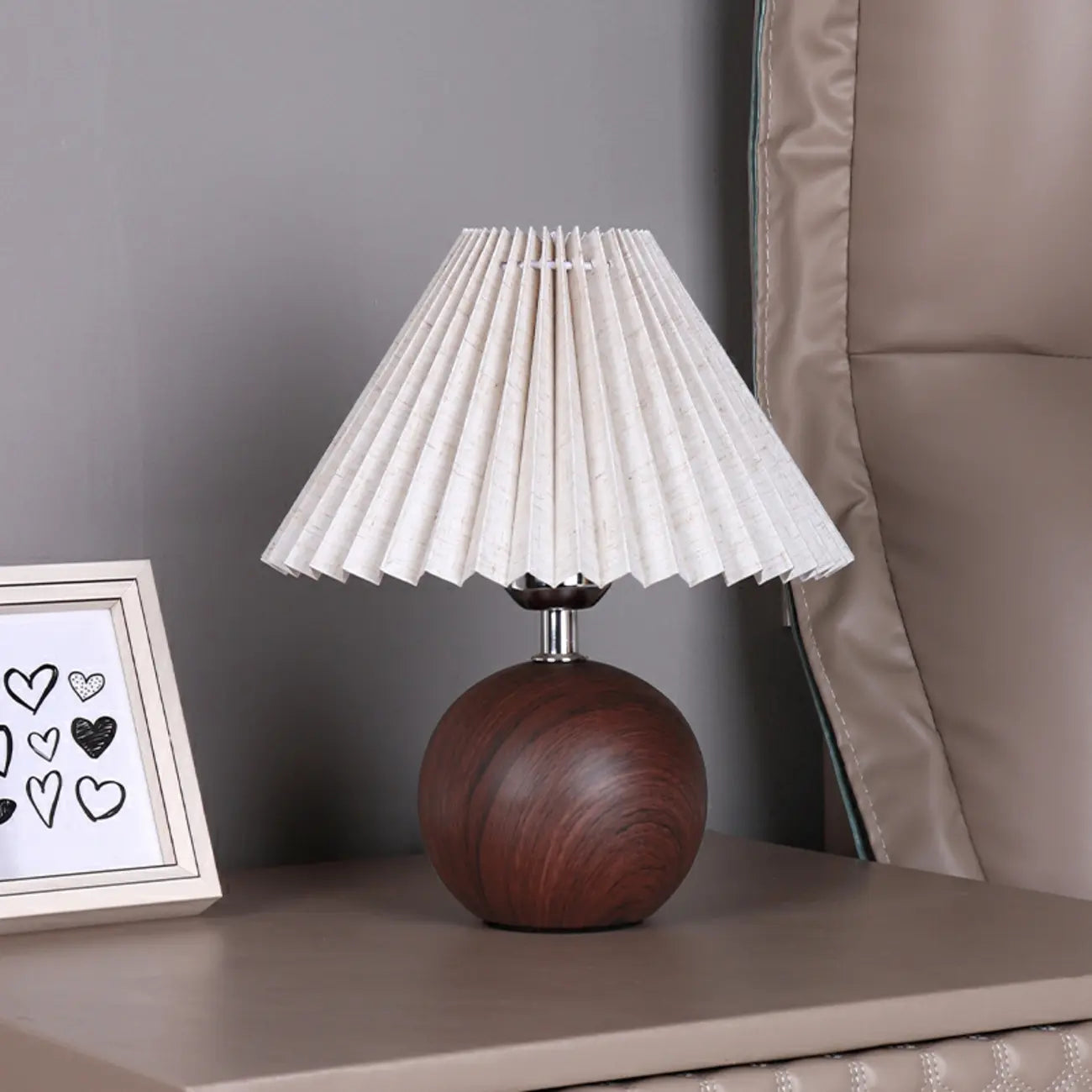 Lampe de table vintage en bois plissé pour chambre à coucher