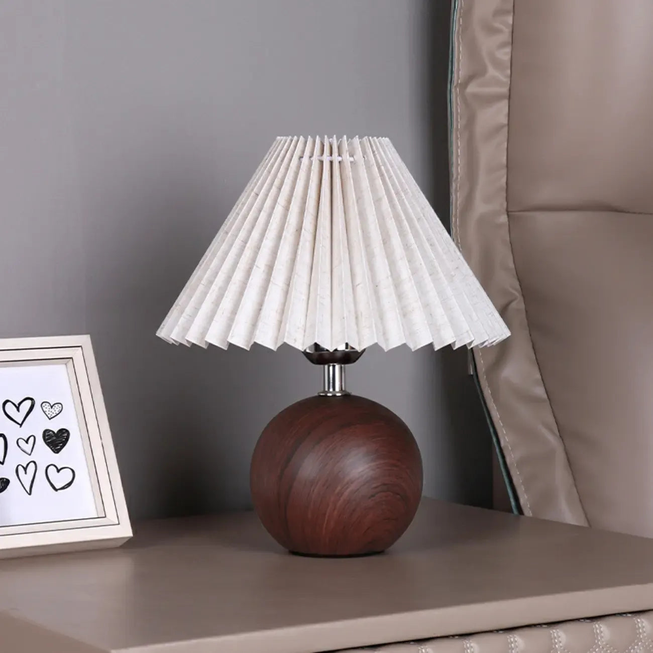 Lampe de table vintage en bois plissé pour chambre à coucher