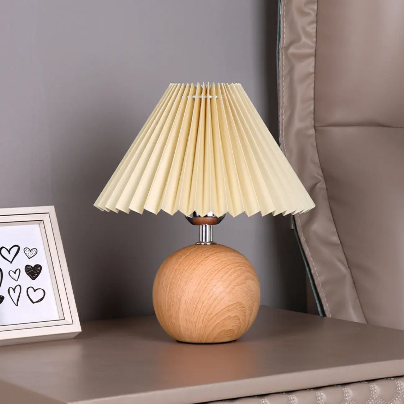 Lampe de table vintage en bois plissé pour chambre à coucher