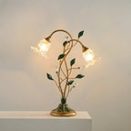 Lampe de table élégante en métal avec abat-jour floral en verre pour usage résidentiel