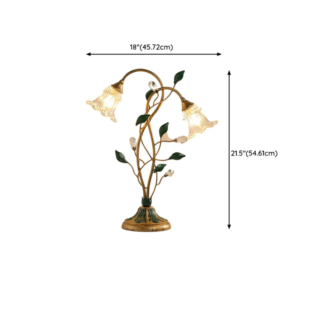 Lampe de table élégante en métal avec abat-jour floral en verre pour usage résidentiel