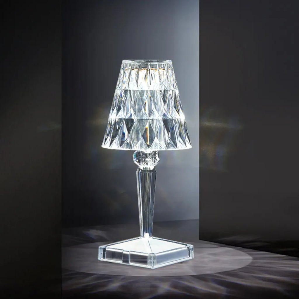 Lampe de table glamour rechargeable en acrylique pour chambre à coucher