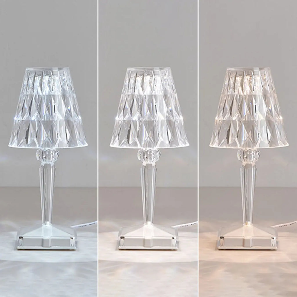 Lampe de table glamour rechargeable en acrylique pour chambre à coucher