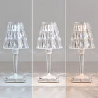 Lampe de table glamour rechargeable en acrylique pour chambre à coucher
