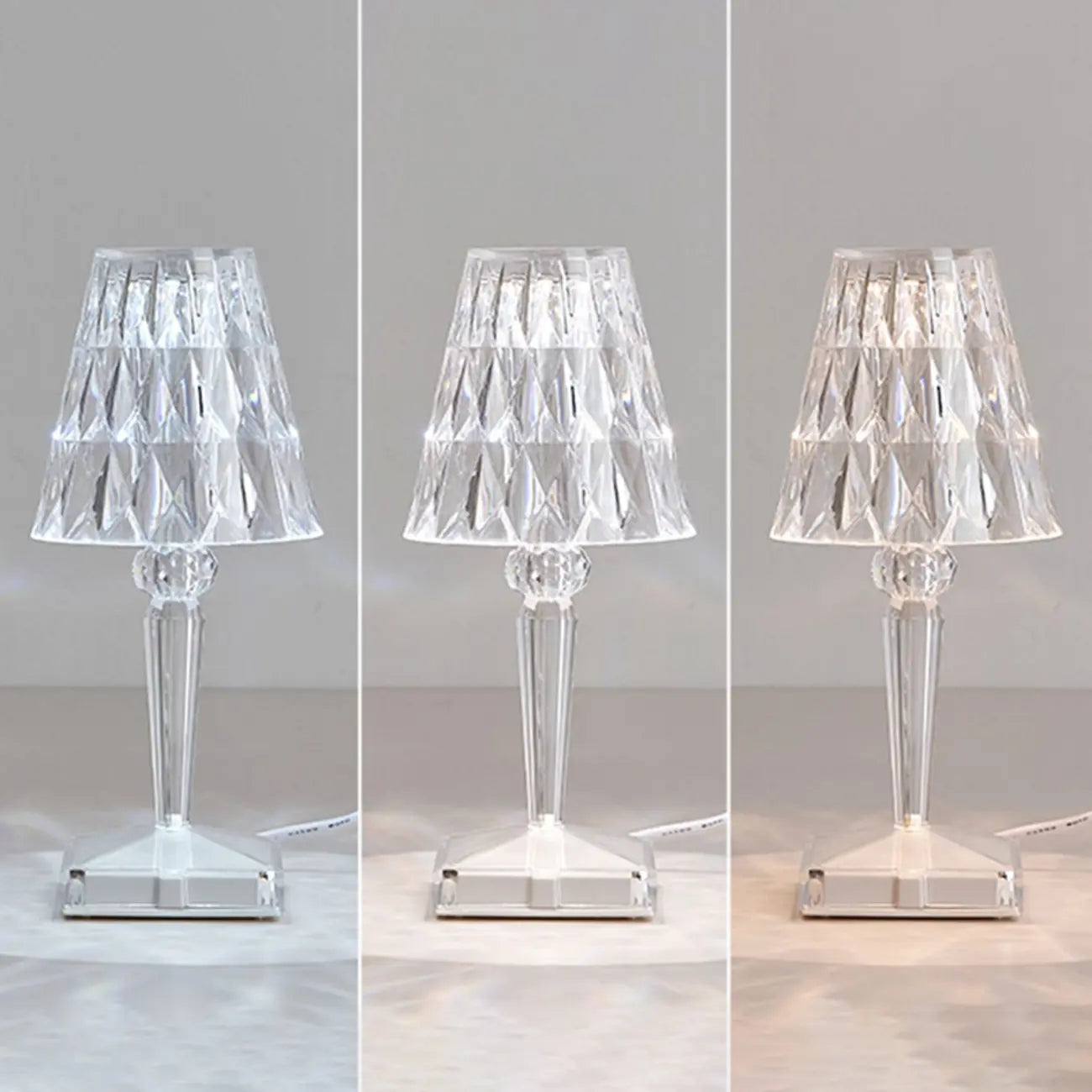 Lampe de table glamour rechargeable en acrylique pour chambre à coucher