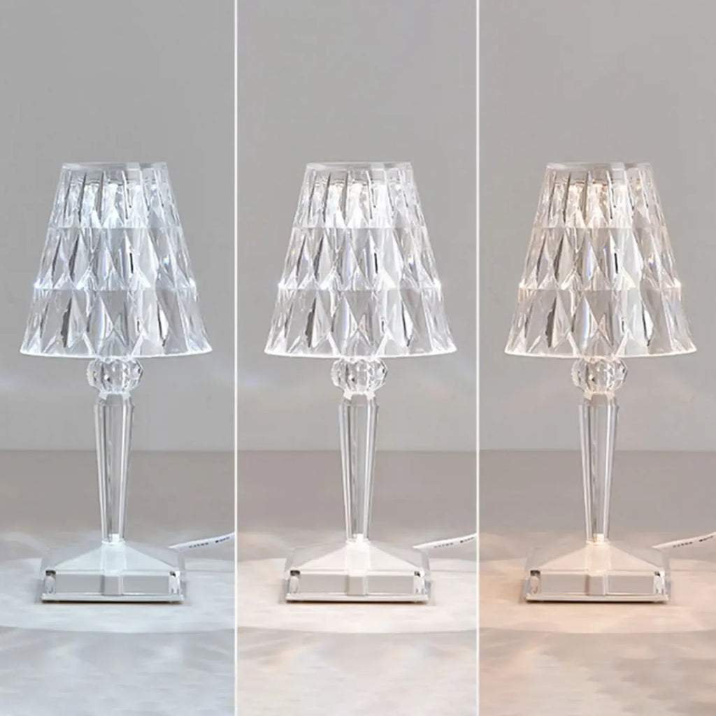 Lampe de table glamour rechargeable en acrylique pour chambre à coucher