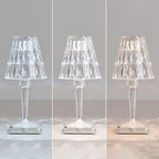 Lampe de table glamour rechargeable en acrylique pour chambre à coucher