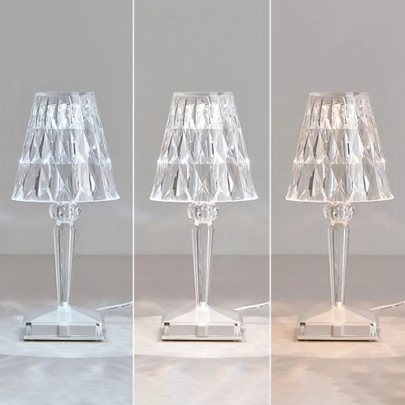 Lampe de table glamour rechargeable en acrylique pour chambre à coucher