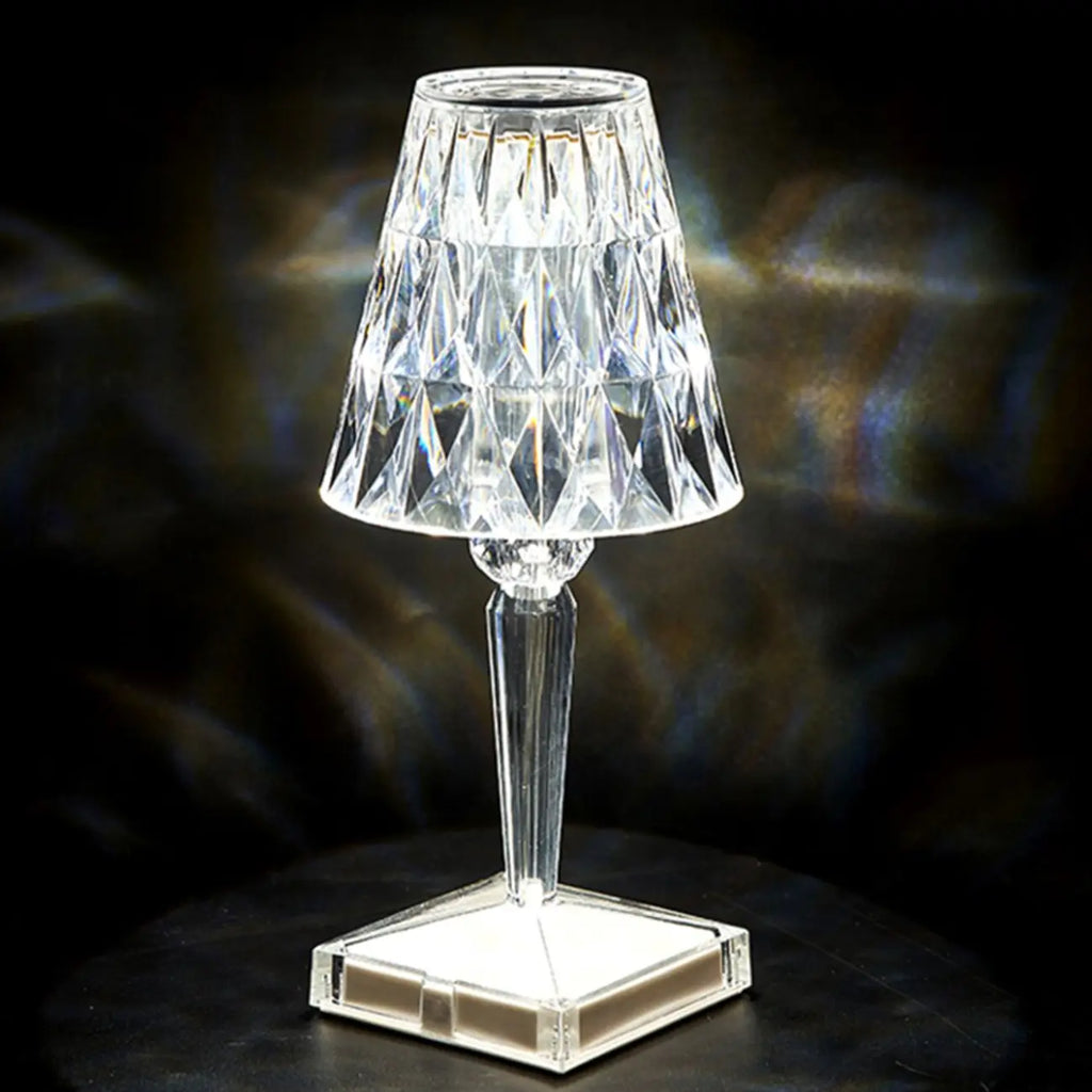 Lampe de table glamour rechargeable en acrylique pour chambre à coucher