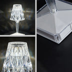 Lampe de table glamour rechargeable en acrylique pour chambre à coucher