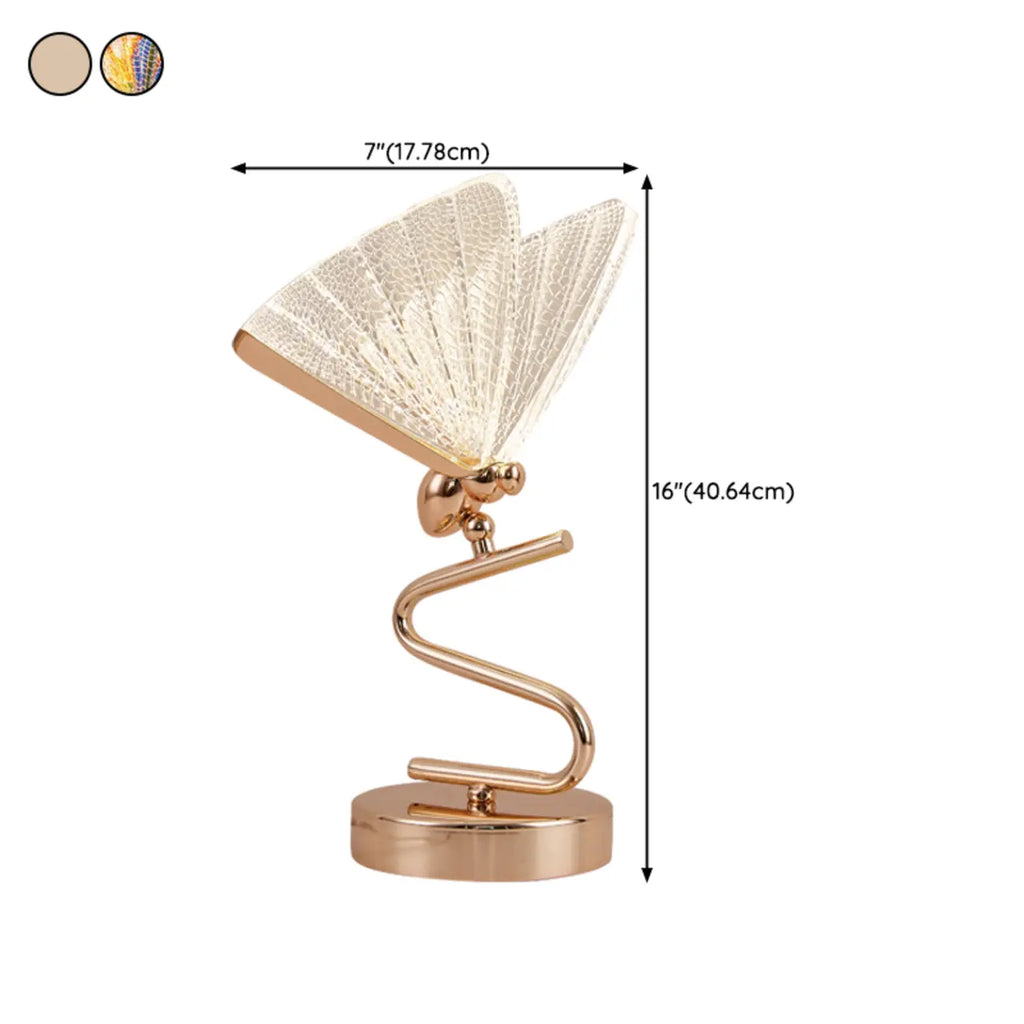 Lampe de table glamour en acrylique doré en forme de papillon