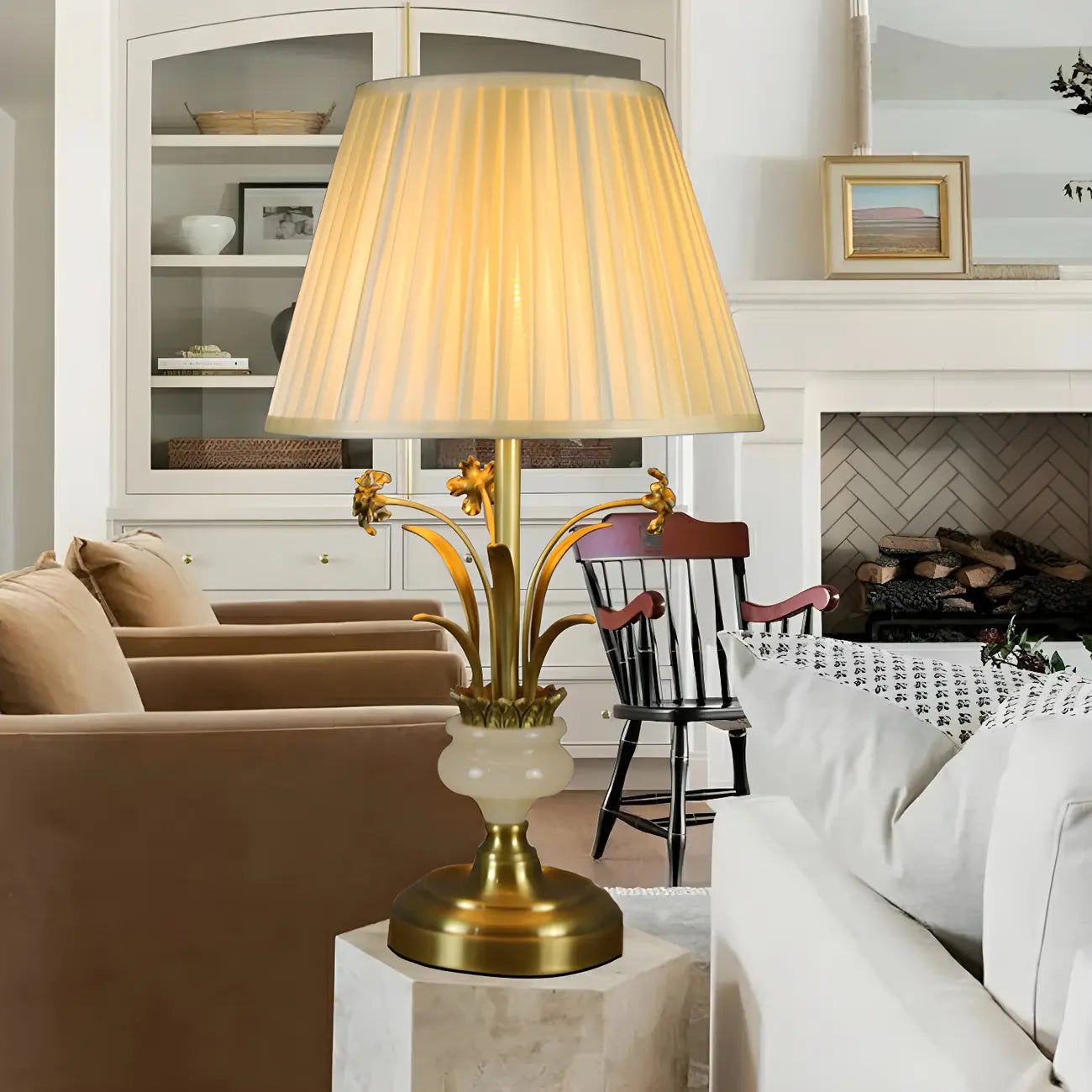 Lampe de table géométrique dorée classique à brancher pour chambre