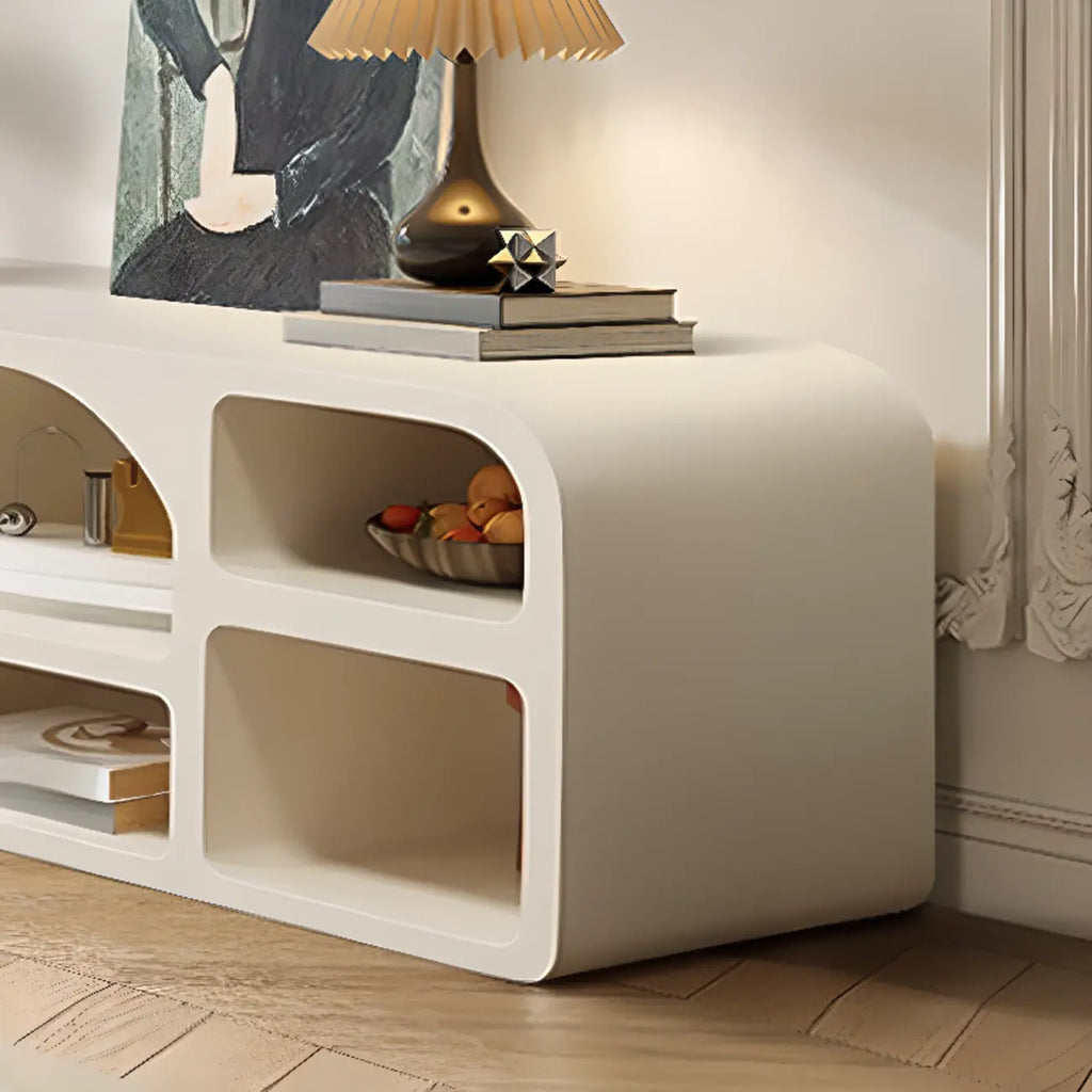 79 Mobile TV con vani a giorno in legno bianco stile minimalista