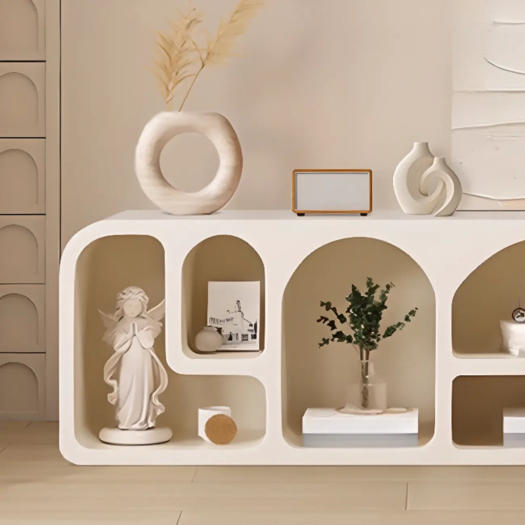 79 Mobile TV con vani a giorno in legno bianco stile minimalista