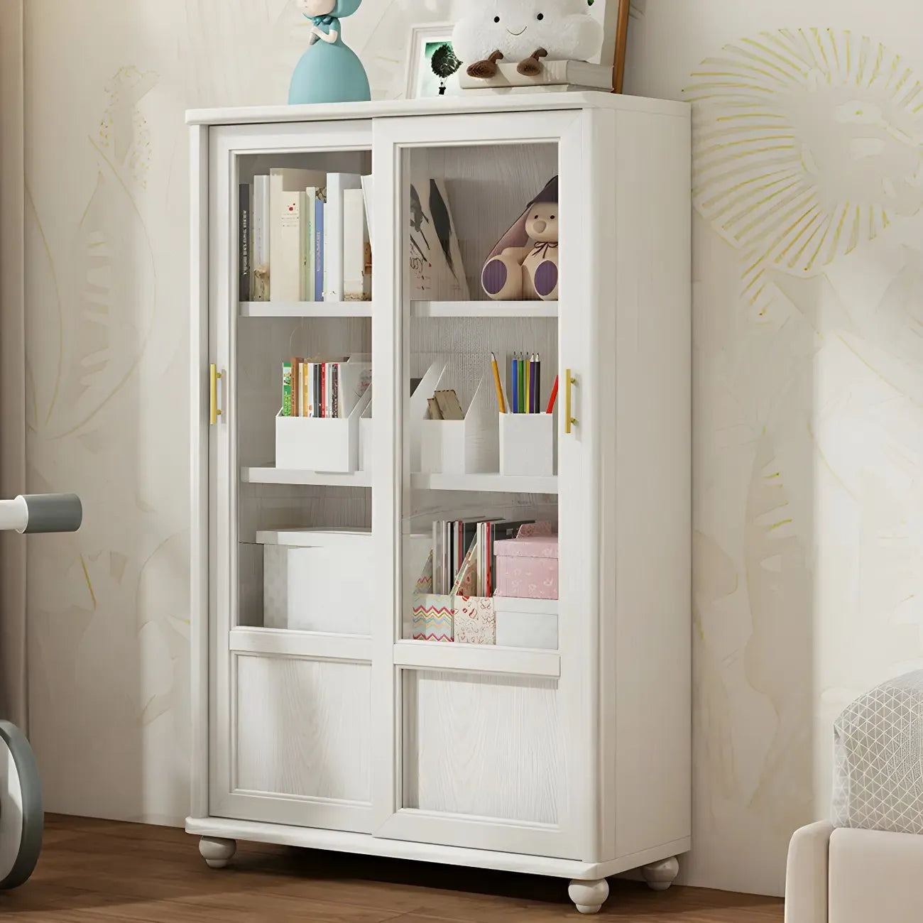 Librerie a 2 cassetti con ripiani regolabili in legno bianco