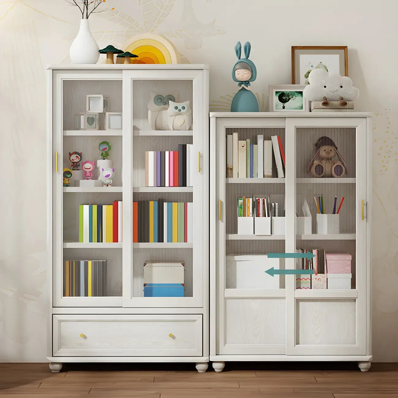 Librerie a 2 cassetti con ripiani regolabili in legno bianco