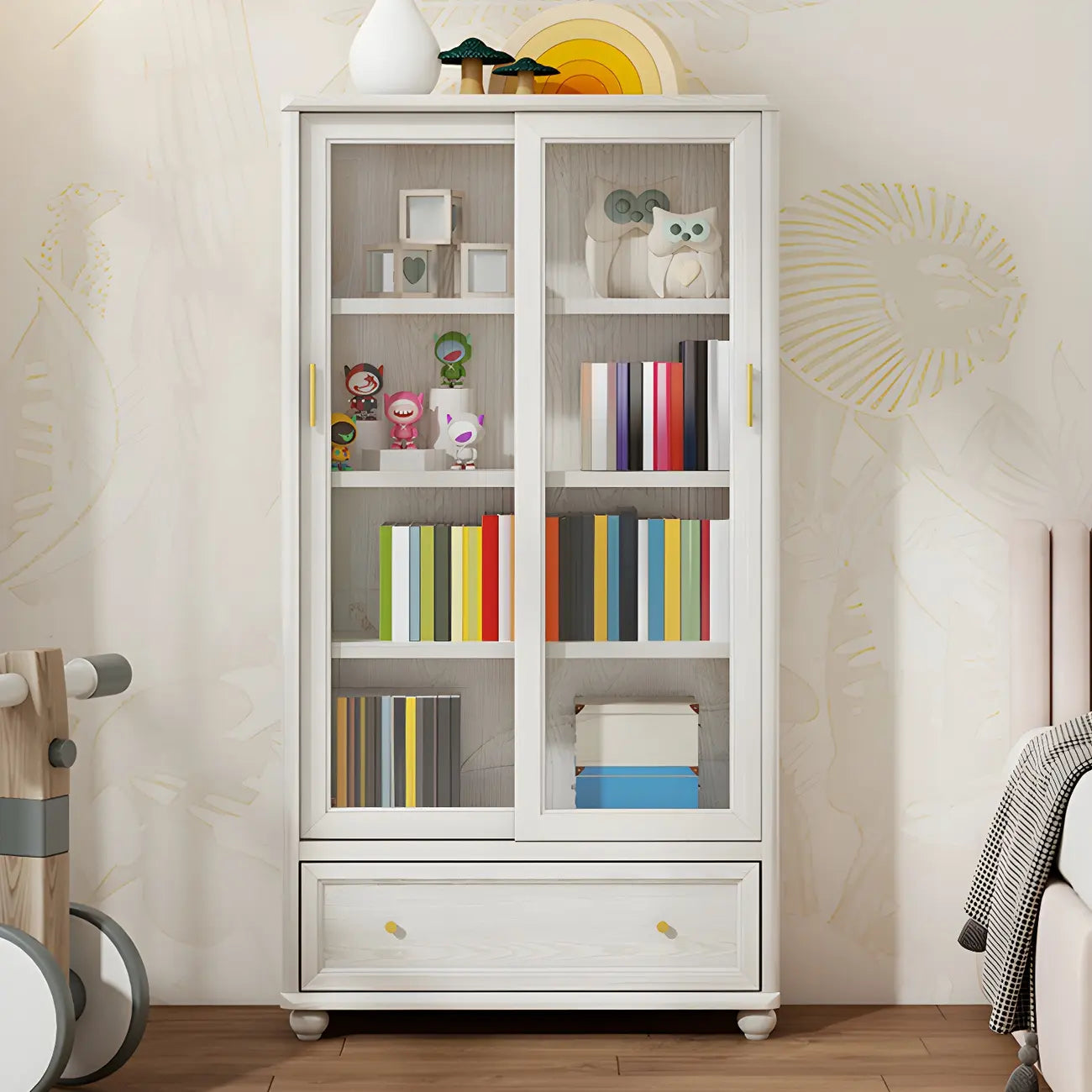 Librerie a 2 cassetti con ripiani regolabili in legno bianco