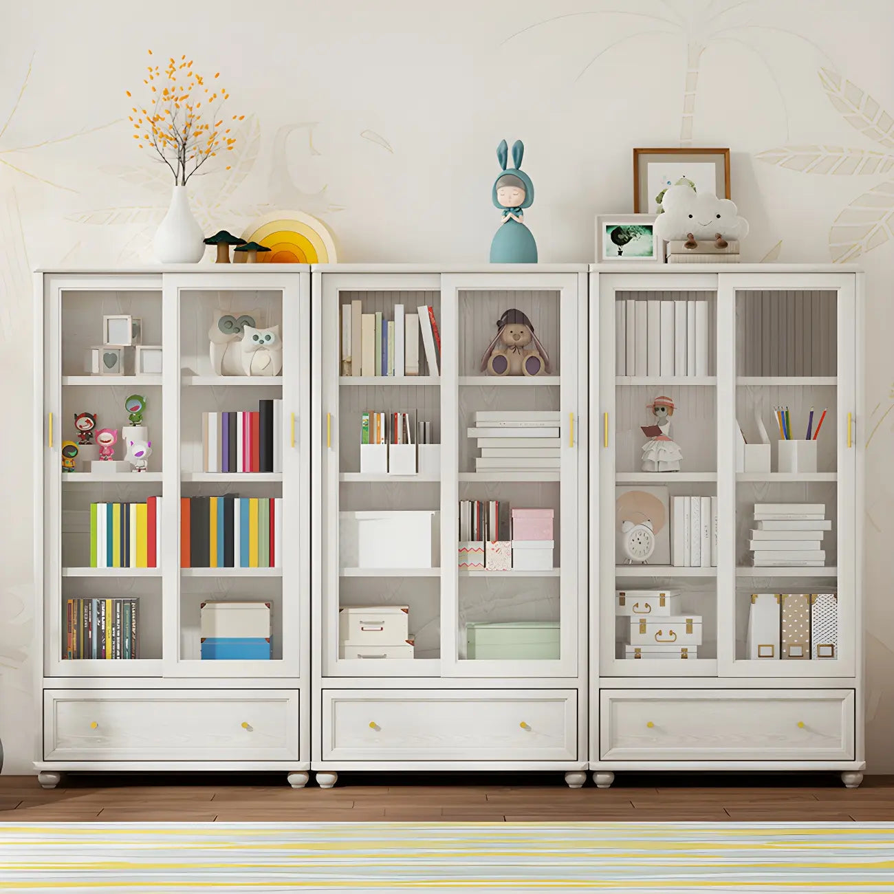 Librerie a 2 cassetti con ripiani regolabili in legno bianco