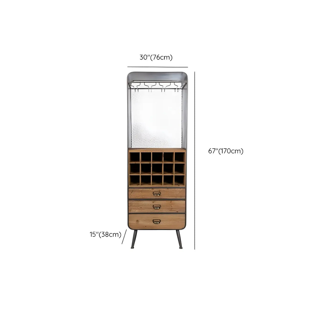 Vitrine industrielle en bois brun avec rangement pour vin
