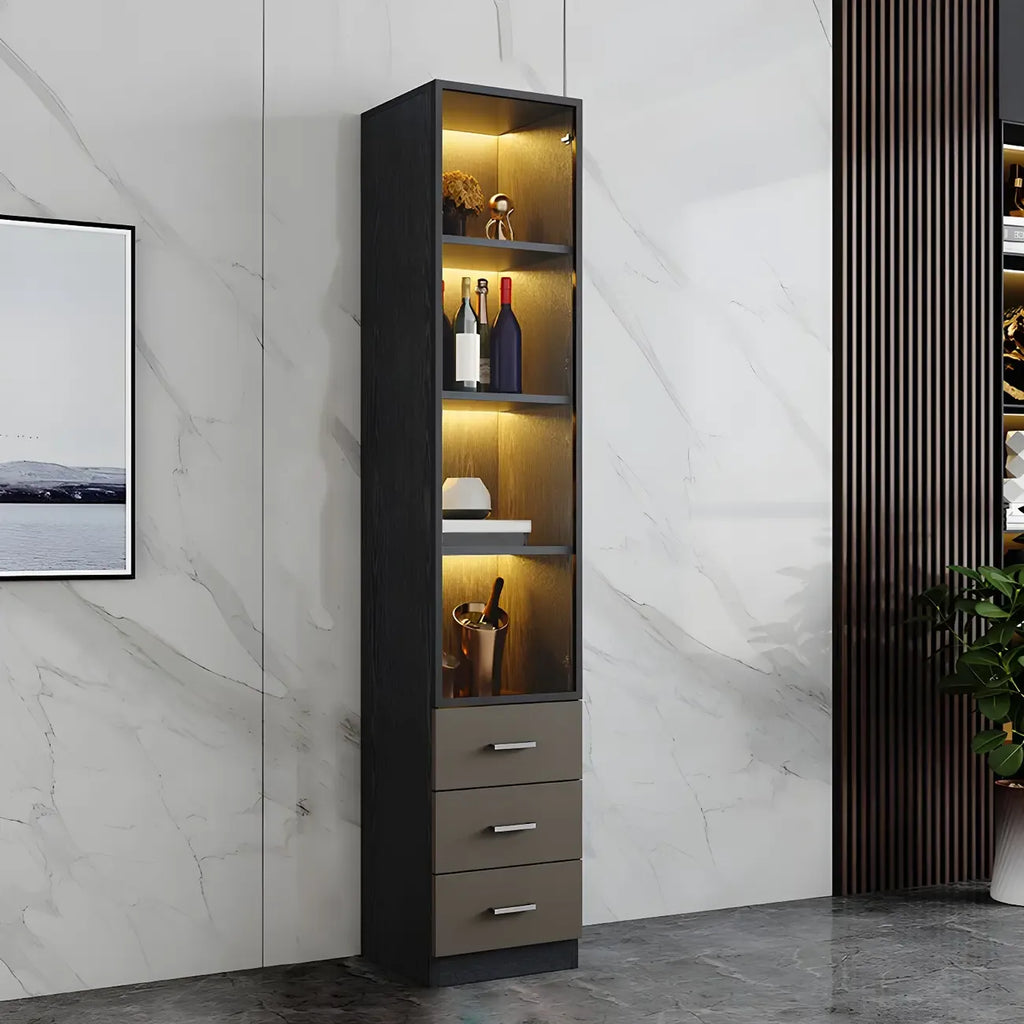 Grande vitrine à vin avec portes vitrées et bois noir