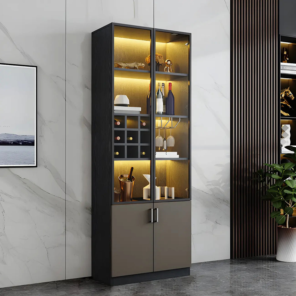 Grande vitrine à vin avec portes vitrées et bois noir
