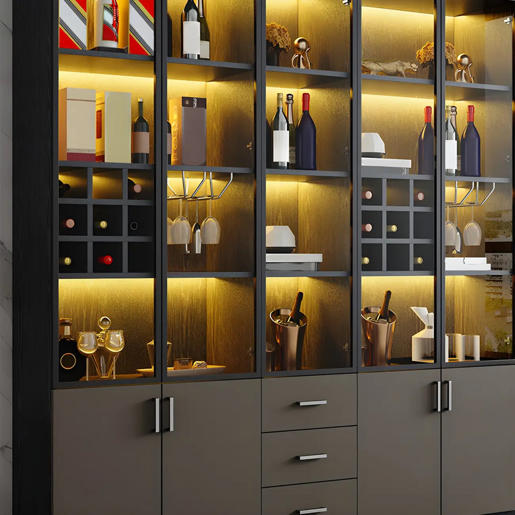 Grande vitrine à vin avec portes vitrées et bois noir