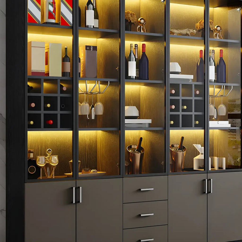 Grande vitrine à vin avec portes vitrées et bois noir