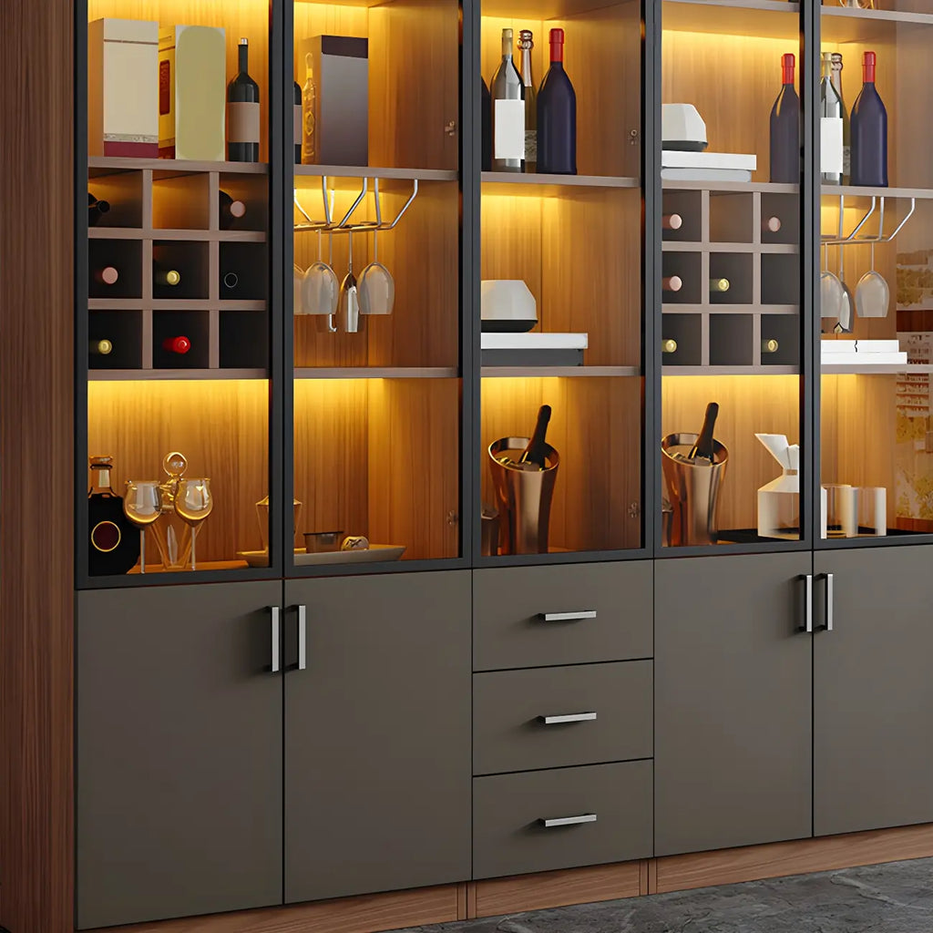 Grande vitrine à vin avec portes vitrées et bois noir