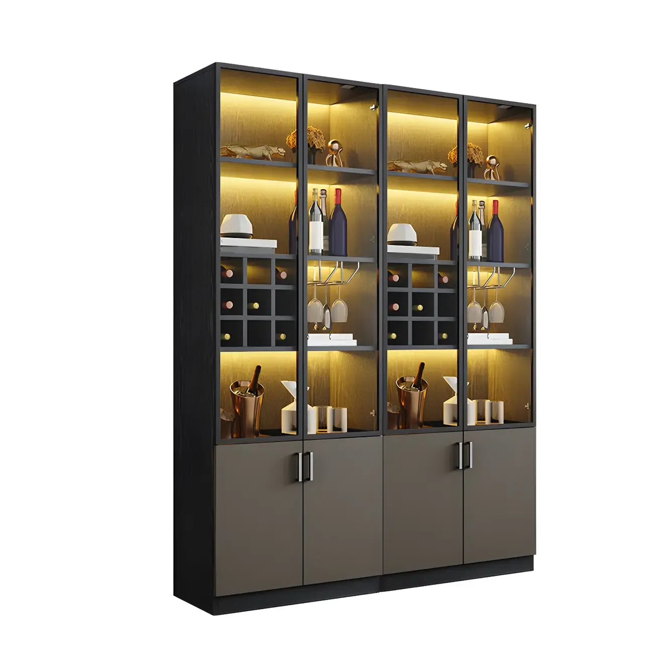 Grande vitrine à vin avec portes vitrées et bois noir