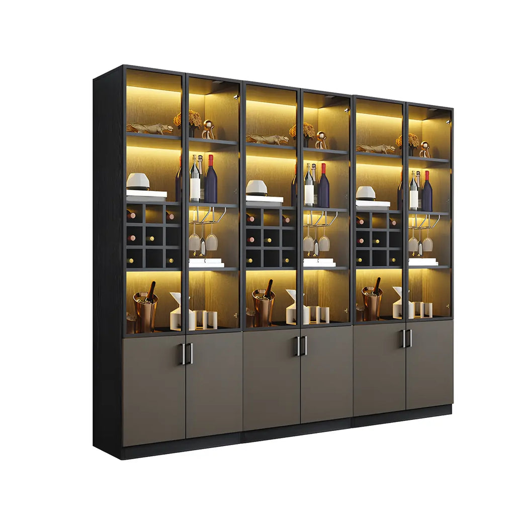 Grande vitrine à vin avec portes vitrées et bois noir