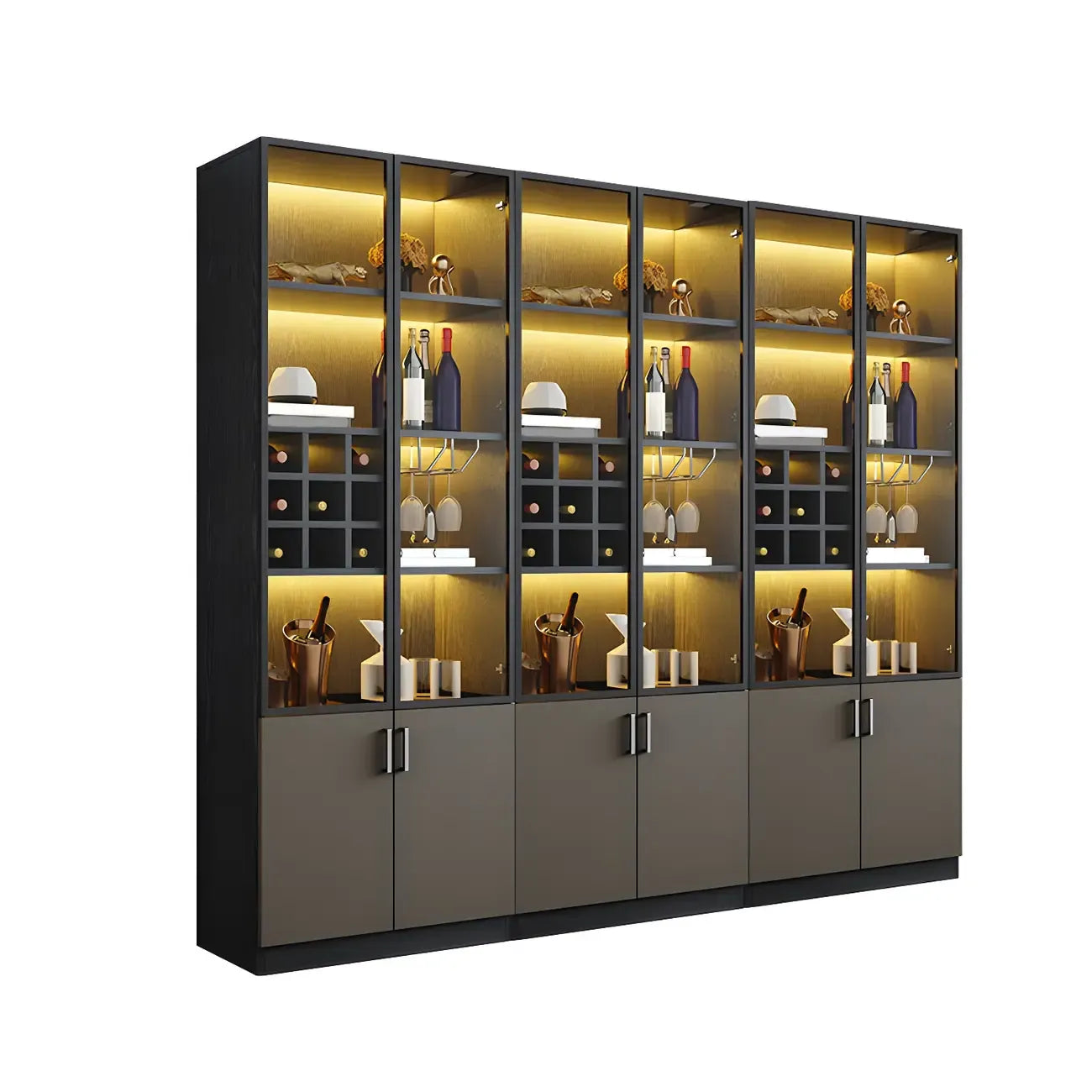Grande vitrine à vin avec portes vitrées et bois noir